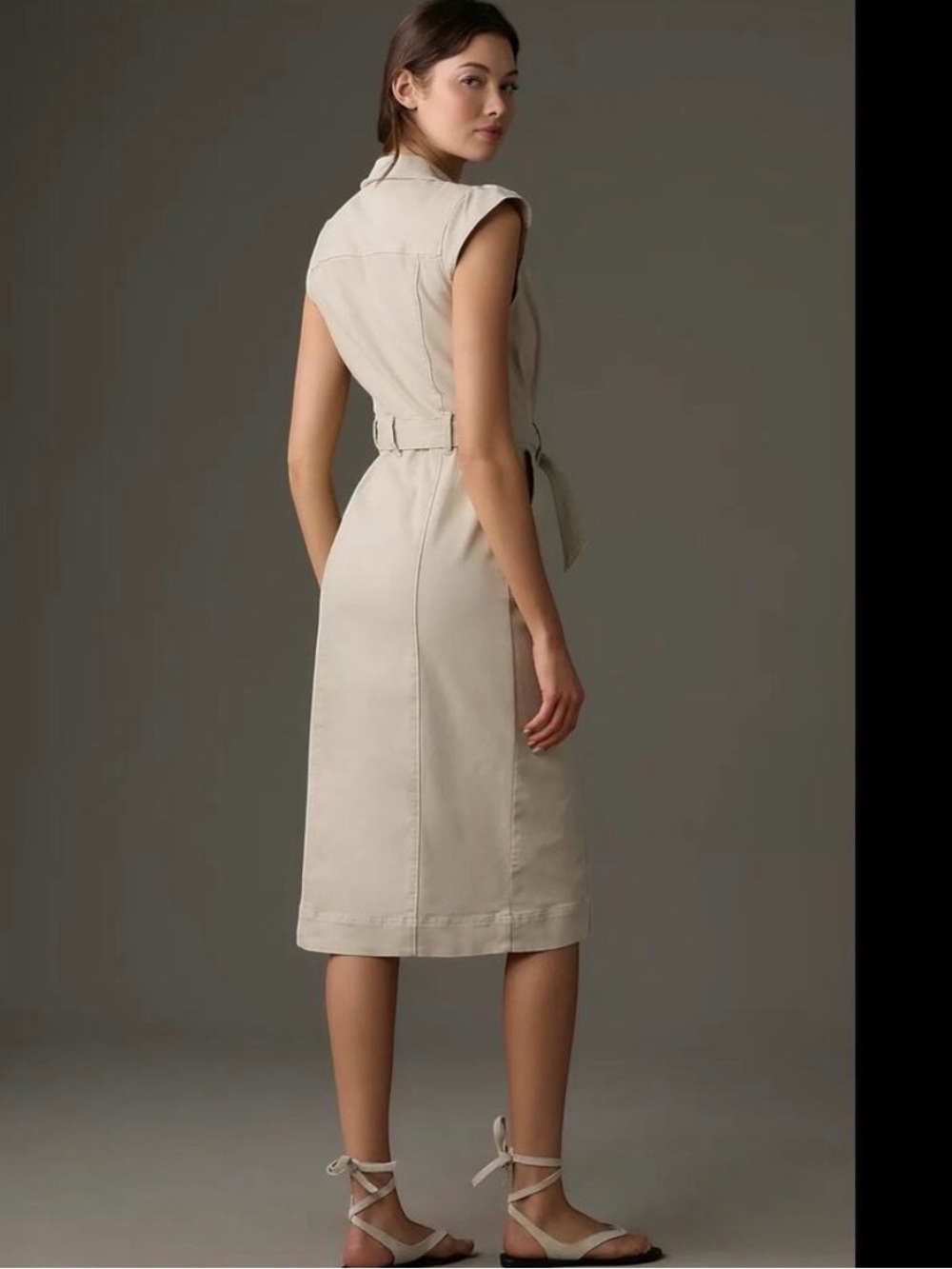 PAIGE Jaxsyn Sleeveless Belted Midi Dress in Beige-Cream